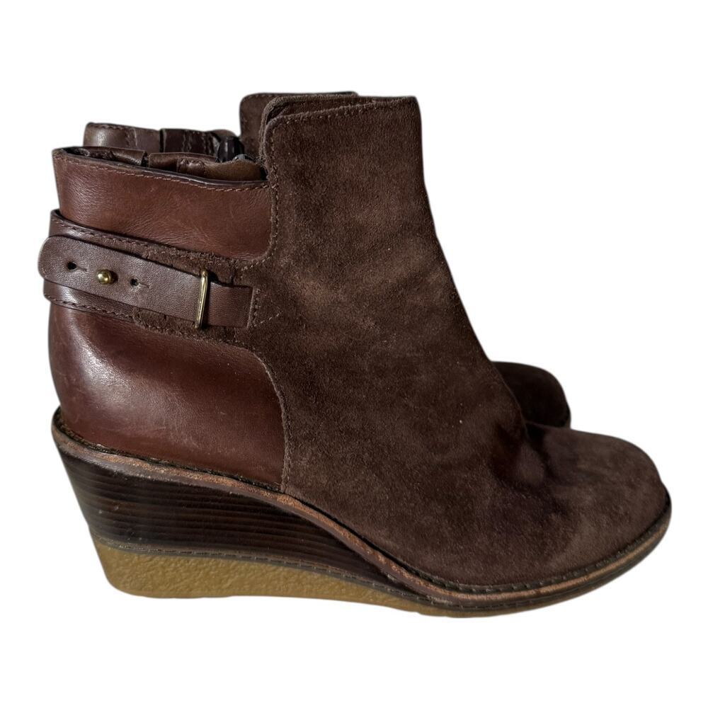 Cole Haan Shoes Women 6.5 B Brown Suede Rayna Waterproof Leather Wood Wedge Boot - Picture 2 of 9